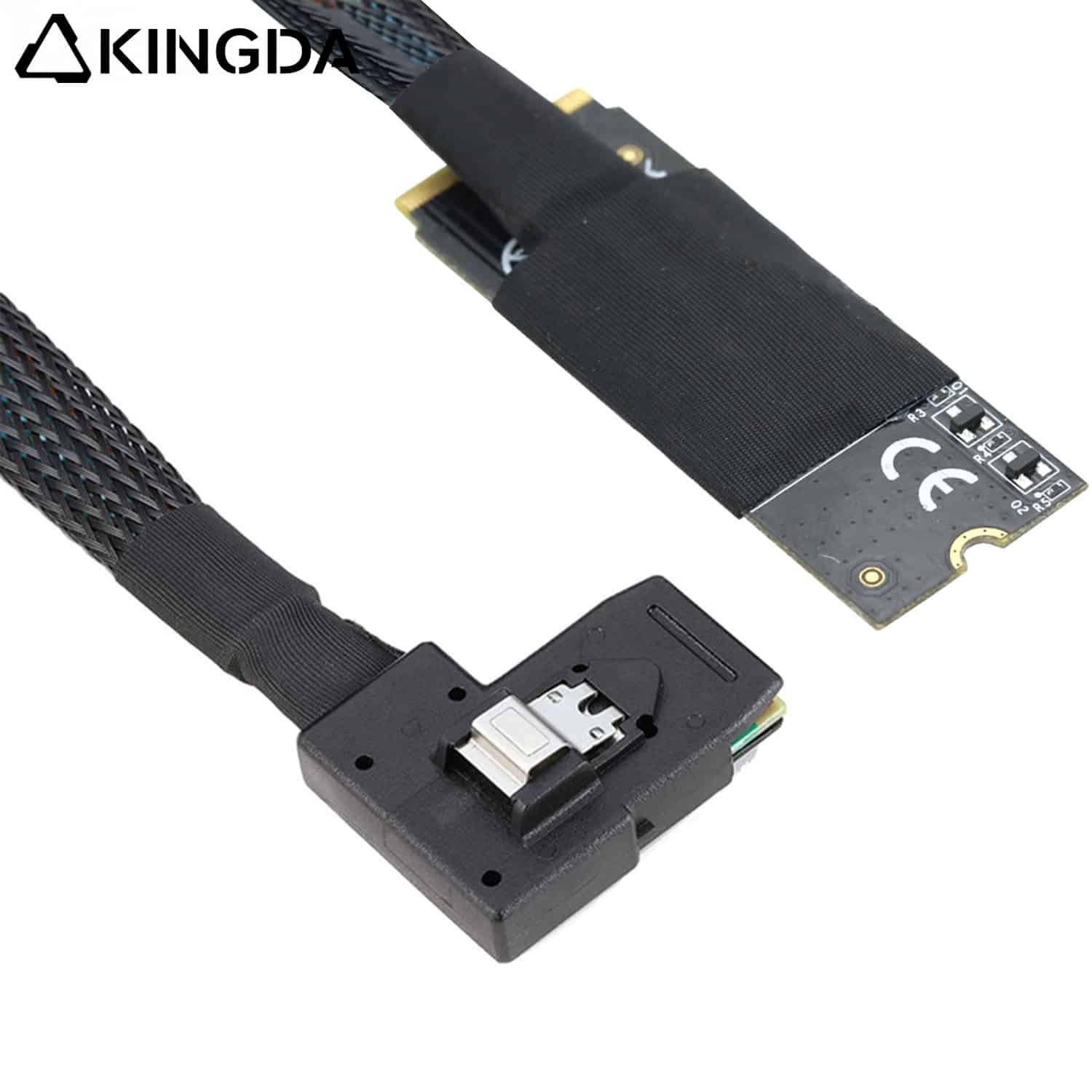 M.2-M-Key-NVMe-2260-to-SAS-left-turn-SFF-8087.jpg M.2 (M-Key NVMe 2260) to left turn left bend SFF-8087 Plug-and-Play Server High-Speed Cable - Image 1