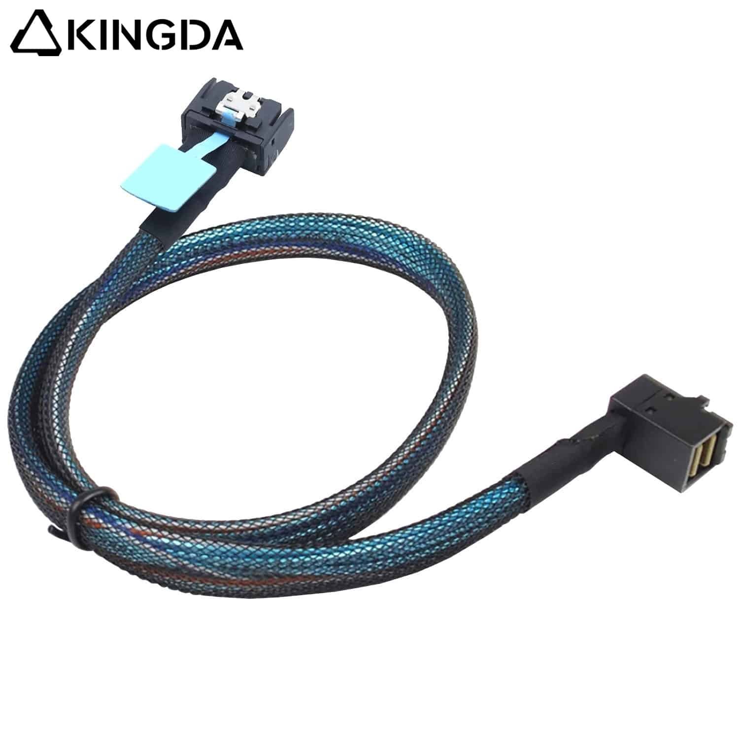 MCIO-8654-4I-to-dual-sas-SFF-8643.jpg Slim SAS SFF 8654 MCIO 4I (38P) to right angle 90 degree SFF-8643 PCIE5.0 Data Connection Cable - Image 1