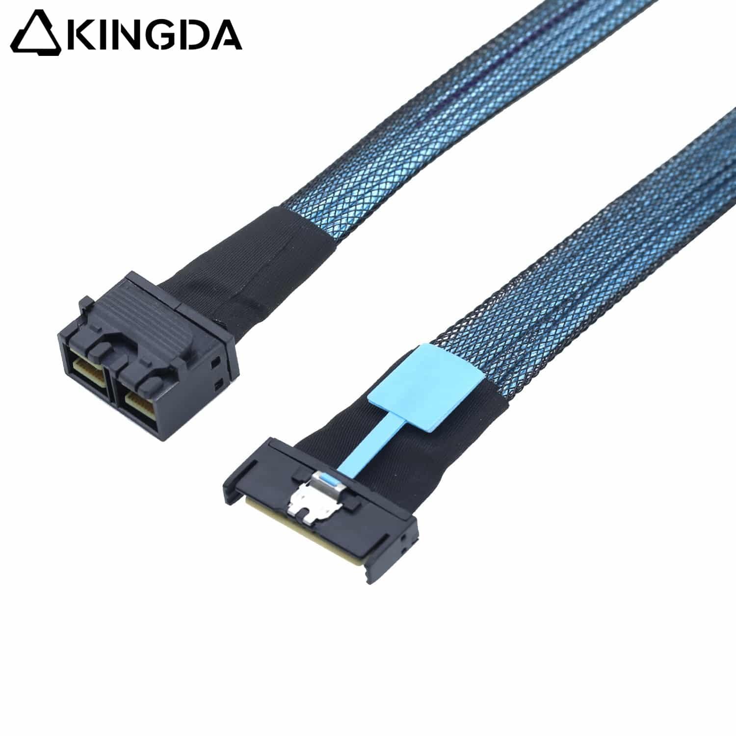 MCIO-8654-8I-TO-dual-port-sff-8643-2.jpg Slim SAS SFF 8654 MCIO 8I (74P) to dual 2 port SFF-8654 4I S PCIE5.0 Data Connection Cable - Image 1