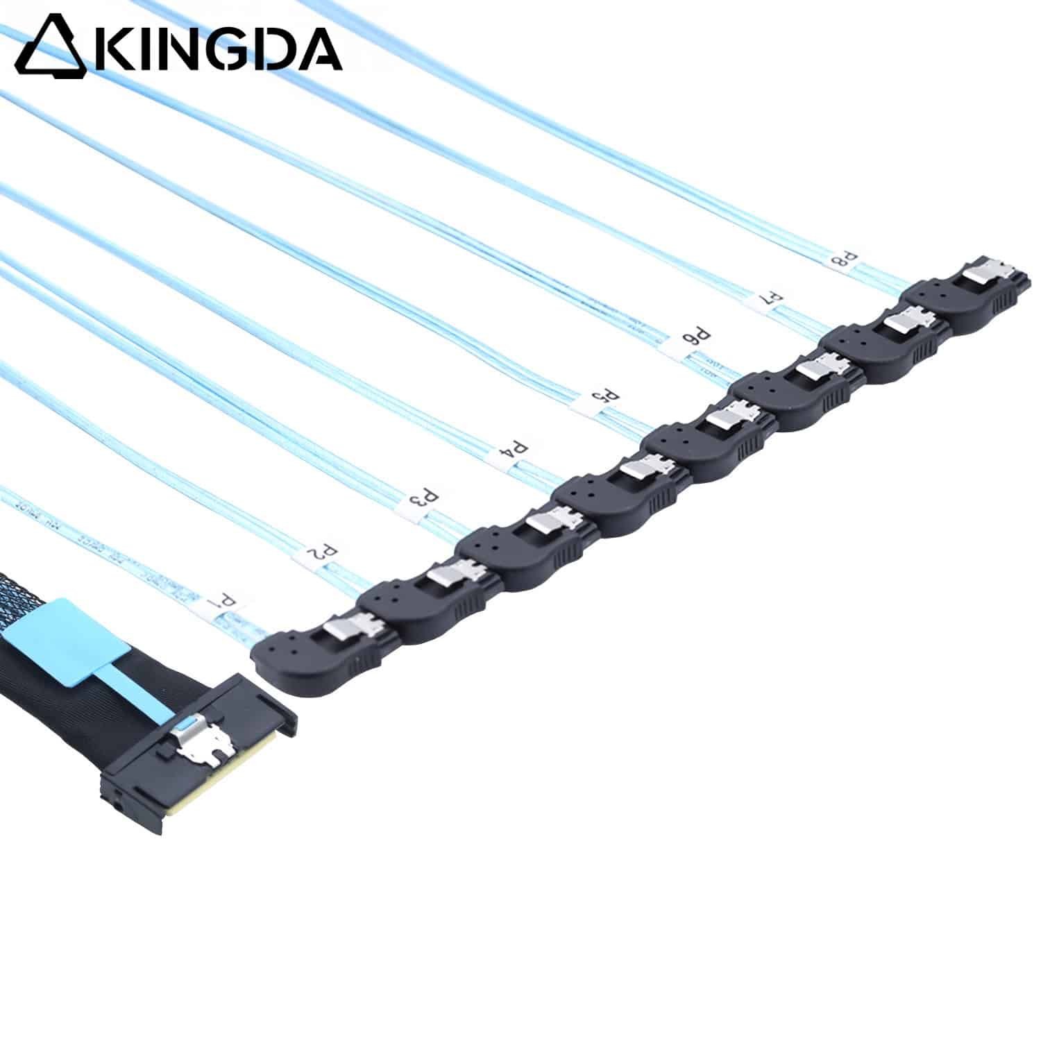MCIO-8I-74PIN-TO-8-port-left-turn-sata-7p-cable.jpg Slim SAS SFF 8654 MCIO 8I (74P) to 8X left bend SATA left turn SATA PCIE5.0 Data Connection Cable - Image 1