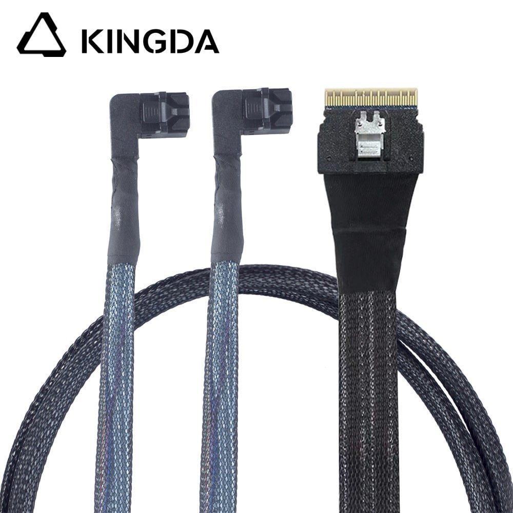 Slim-SAS-SFF-8654-8I-to-dual-right-bend-SFF-8643.jpg Slim SAS SFF 8654 8I (74P) to dual right turn right bend SFF 8643 High speed data Connection Cable - Image 1