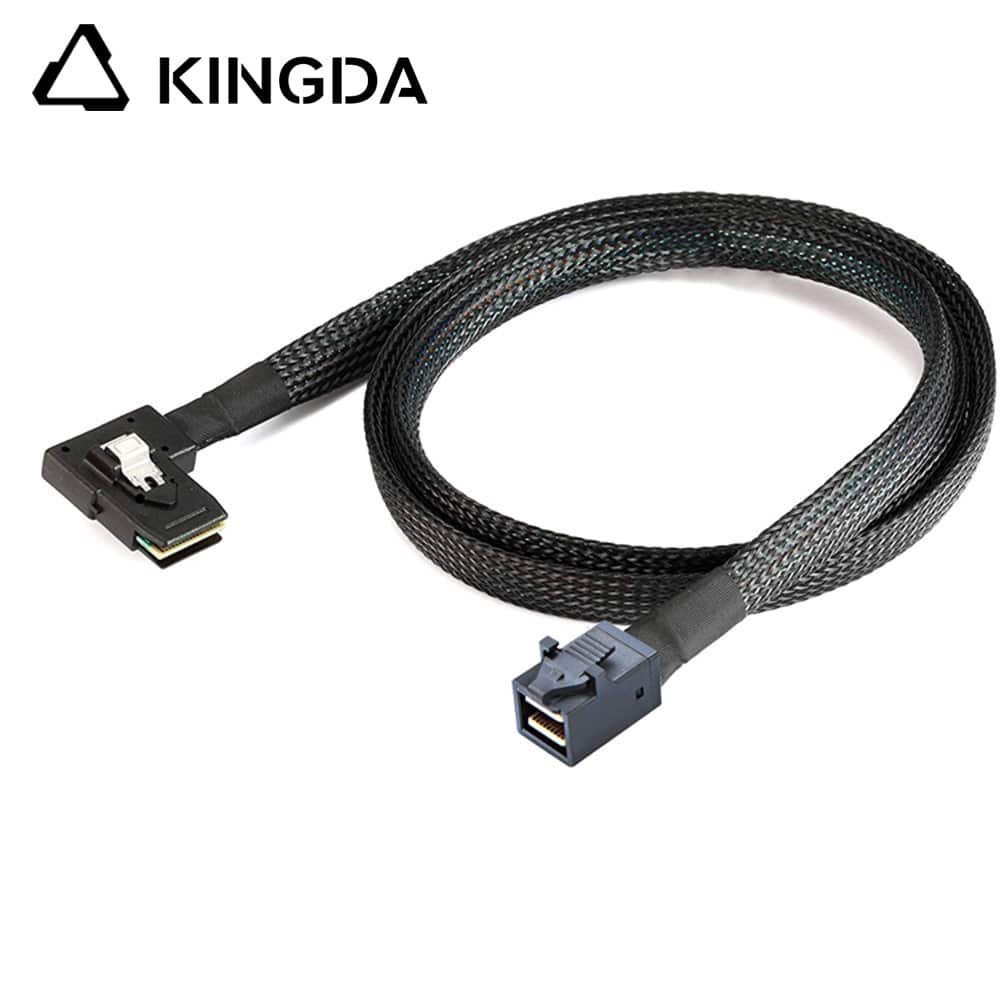 left-turn-MINI-SAS-8643-4i-to-straight-8643-4i.jpg Mini SAS HD SFF-8643 to left turn left bend SFF 8087 High Speed Server Internal Connection cable - Image 1