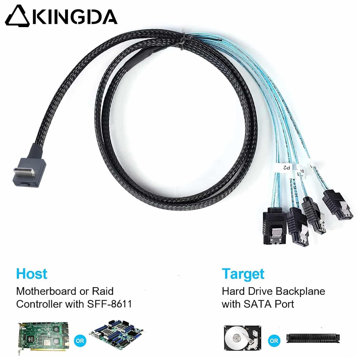 right-angle-PCIE-Oculink-SFF-8611-4I-male-to-4X-SATA-7P.jpg Right angle 90 degree PCIE Oculink SFF 8611 4I To 4X SATA 7P High-Speed Connection cables - Image 1